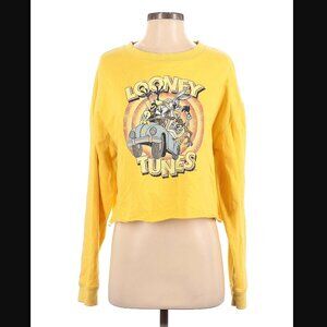 Looney Tunes Cropped Sweatshirt Womens large Yellow Vintage Retro 80s 90s